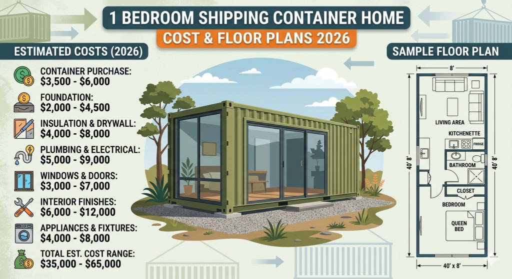 1 Bedroom Shipping Container Home Cost & Floor Plans 2026
