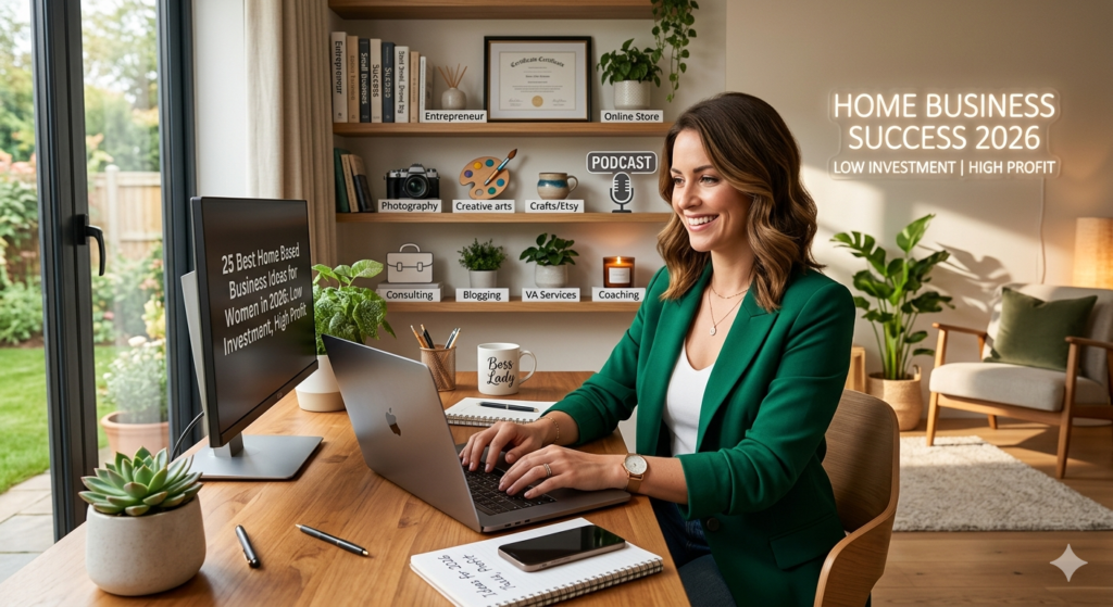 create  a image good background of this keywords 25 Best Home Based Business Ideas for Women in 2026, Low Investment, High Profit